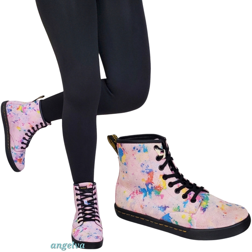 NWT Dr Martens sheridan suede lace up boots pink rainbow burst barbiecore hi top